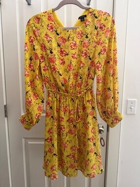Halogen Yellow Floral Long-Sleeve Tie-Waist Dress